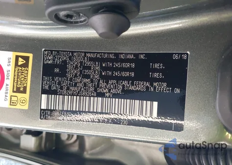 2018 Toyota Highlander Le from USA, damaged, VIN 5TDBZRFH7JS892648